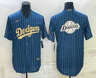 Men%27s Los Angeles Dodgers Big Logo Navy Blue Pinstripe Stitched Cool Base Nike MLB Jerseys->los angeles dodgers->MLB Jersey